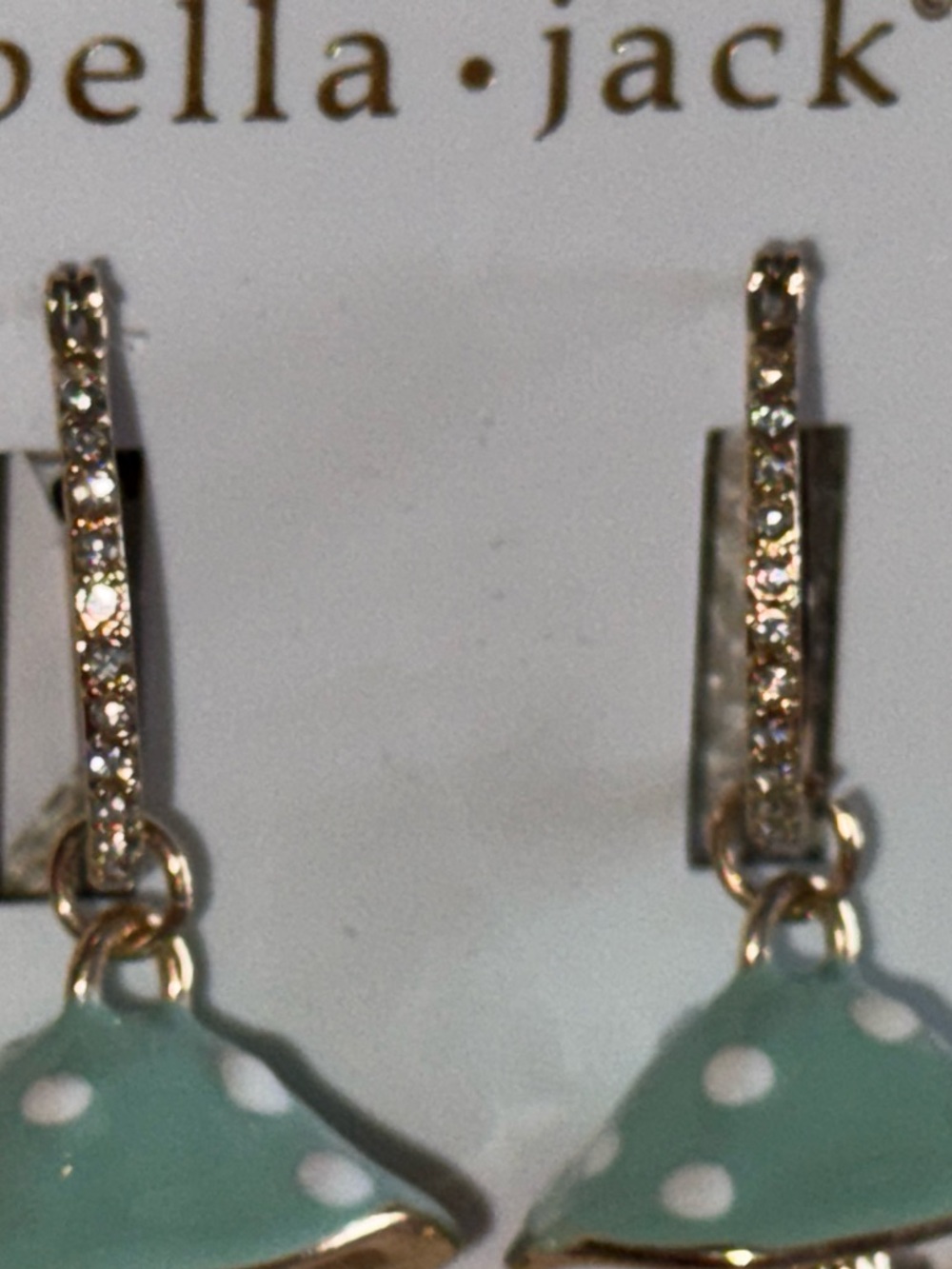 Bella Jack Mushroom Earrings NWT Polka Dots Rhinestones Enamel Gold Tone - Picture 8 of 8